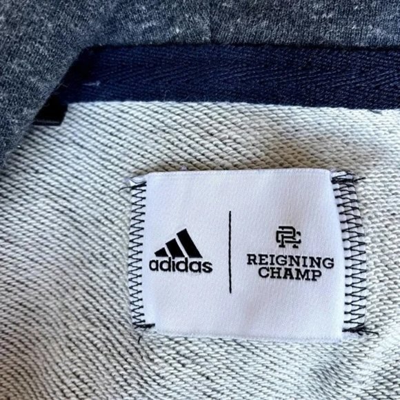 Adidas Reigning Champ Heathered Blue Long Sleeve Zip Up Hoodie Sweatshirt Large - Picture 6 of 12